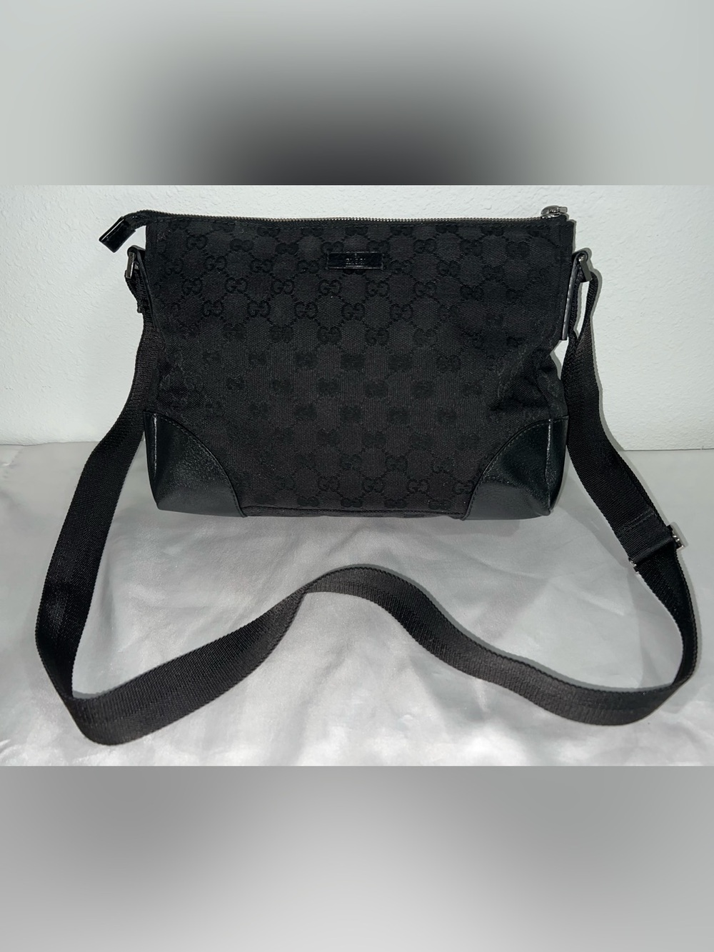 Gucci Black Monogram Messenger Shoulder Bag
